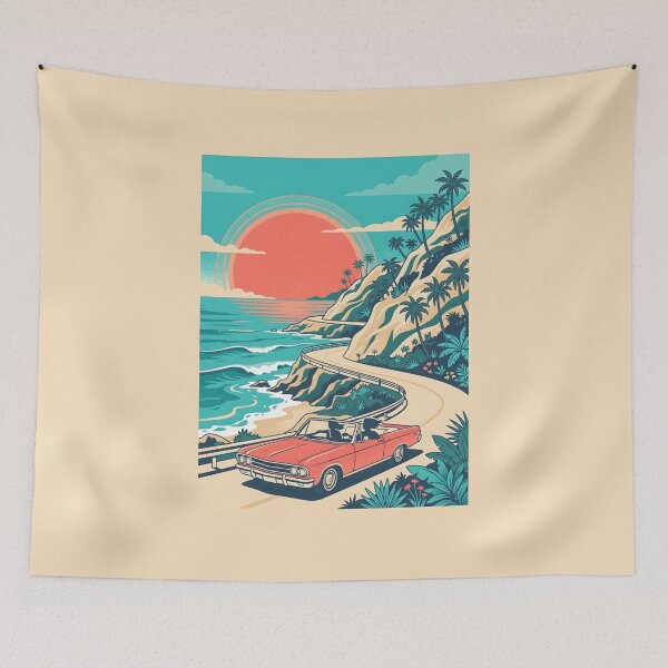 Item preview, Vintage Red Convertible Driving on Coastal Road – Retro Beach Drive Design designed and sold by Sea Gem.