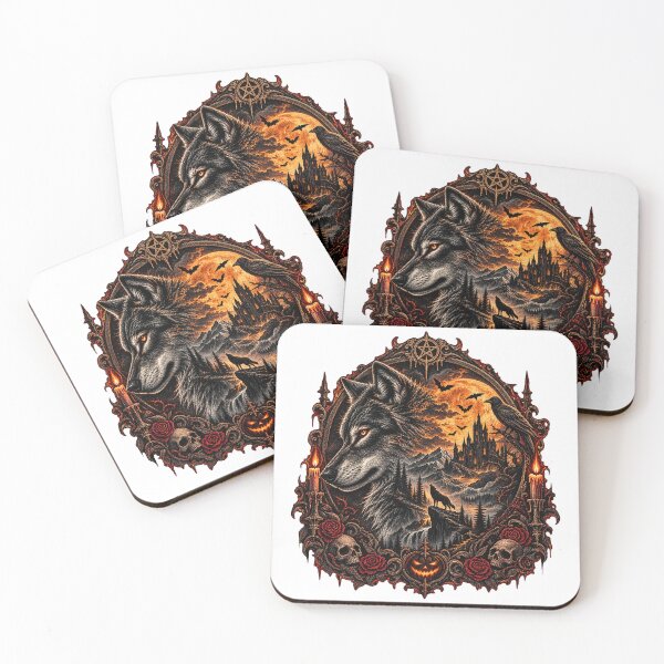 Item preview, Gothic Wolf Under Orange Moonlight designed and sold by QuiteOrbit.