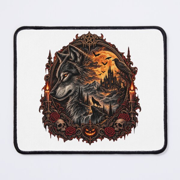 Item preview, Gothic Wolf Under Orange Moonlight designed and sold by QuiteOrbit.