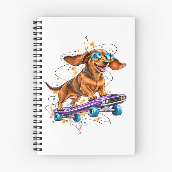 Item preview, Dachshund Wheelie on a Purple Muscle Car Skateboard designed and sold by Russell Thorne.