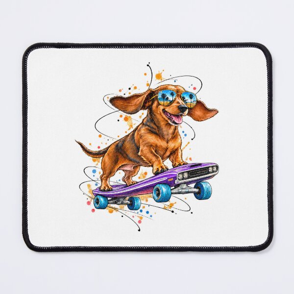 Item preview, Dachshund Wheelie on a Purple Muscle Car Skateboard designed and sold by Russell Thorne.