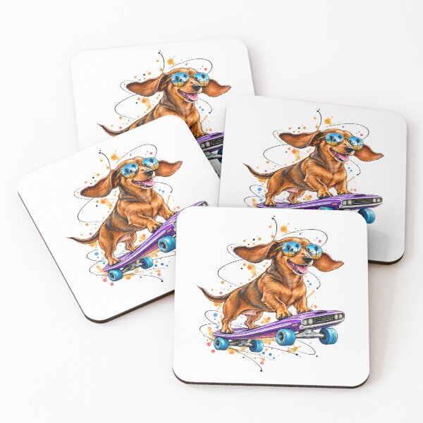 Item preview, Dachshund Wheelie on a Purple Muscle Car Skateboard designed and sold by Russell Thorne.