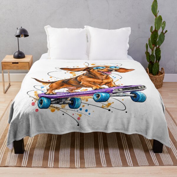 Item preview, Dachshund Wheelie on a Purple Muscle Car Skateboard designed and sold by Russell Thorne.