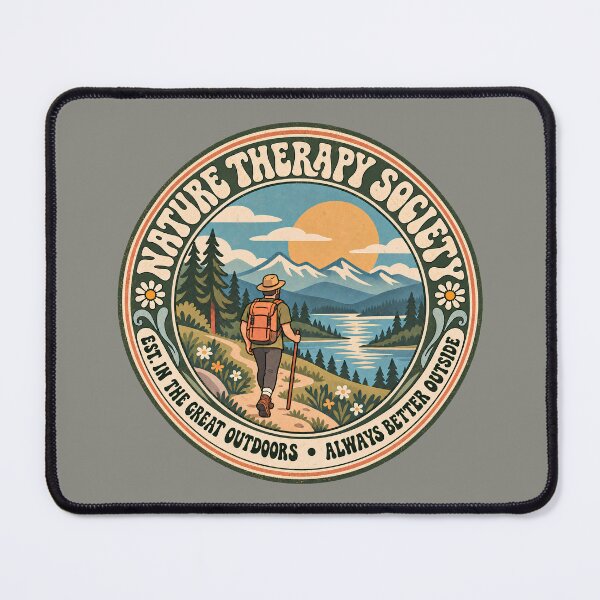 Item preview, Nature Therapy Society – Vintage Hiking Adventure Badge (Male) designed and sold by NomadIdeasCo.