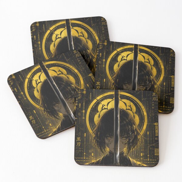 Item preview, Golden Shadow Samurai – Japanese Cyberpunk Warrior Ink Art designed and sold by Dyan4.