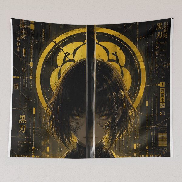 Item preview, Golden Shadow Samurai – Japanese Cyberpunk Warrior Ink Art designed and sold by Dyan4.