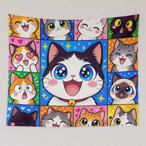 Item preview, Cute Colorful Cat Faces – Kawaii Funny Cats Pattern designed and sold by IMuDesigner.