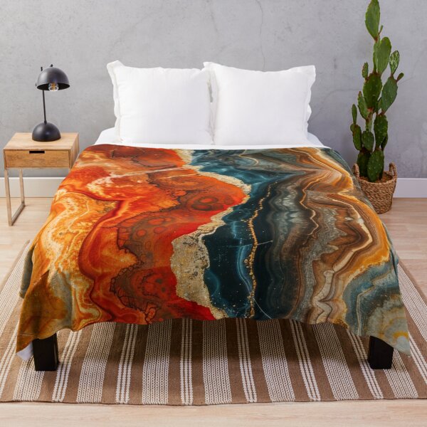Item preview, Fiery Orange and Blue Geode Abstract – Resin Agate Art designed and sold by LunarRavenWolf.