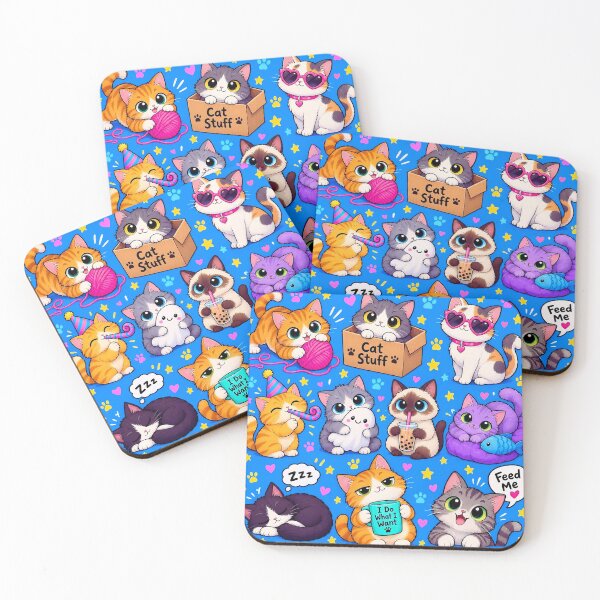 Item preview, Playful Colorful Cats – Cute Kawaii Cat Adventures Pattern designed and sold by IMuDesigner.