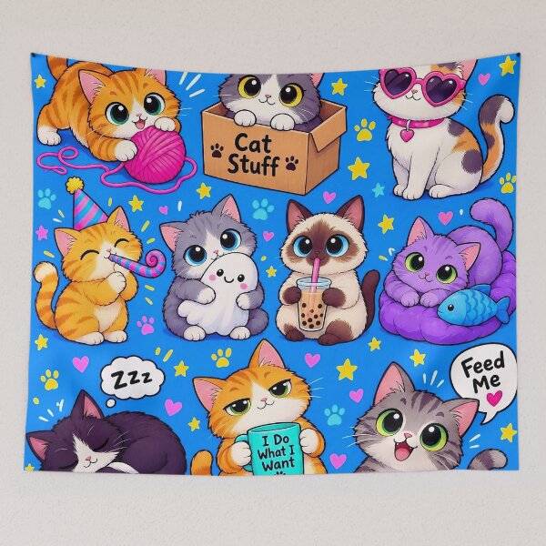 Item preview, Playful Colorful Cats – Cute Kawaii Cat Adventures Pattern designed and sold by IMuDesigner.