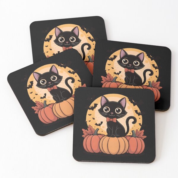 Item preview, Black Cat on Pumpkins Halloween Cute Kitten with Bow & Full Moon  designed and sold by Zizo-DR44.