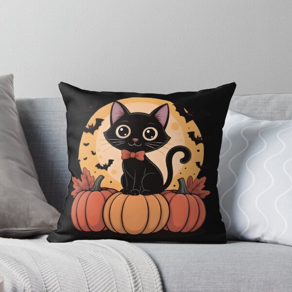 Item preview, Black Cat on Pumpkins Halloween Cute Kitten with Bow & Full Moon  designed and sold by Zizo-DR44.