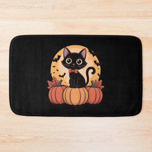 Item preview, Black Cat on Pumpkins Halloween Cute Kitten with Bow & Full Moon  designed and sold by Zizo-DR44.