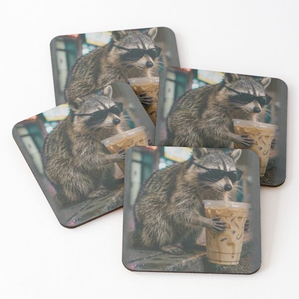 Item preview, Cool Raccoon Drinking Iced Coffee designed and sold by ACozyChaos.