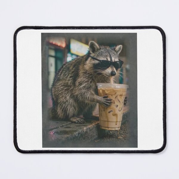 Item preview, Cool Raccoon Drinking Iced Coffee designed and sold by ACozyChaos.