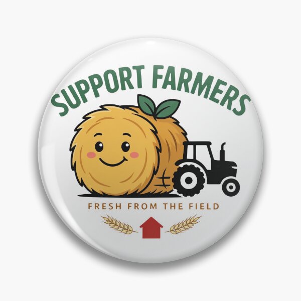 Item preview, Support Farmers Cute Happy Hay Bale Cartoon with Tractor Silhouette Red Barn Wheat Fresh From The Field Farm Agriculture designed and sold by Jetgreenstudio.