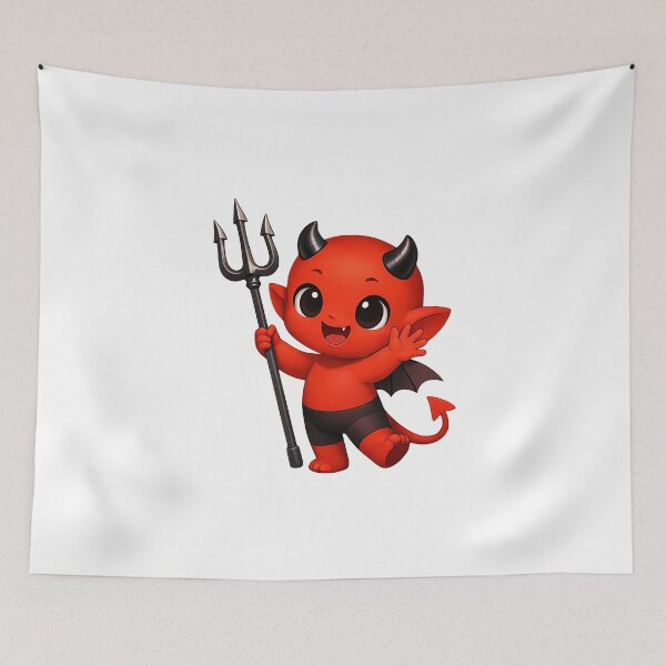 Item preview, Cheerful Red Baby Devil with Trident Shapes Mania designed and sold by Shapes-Mania.