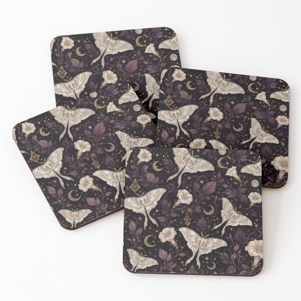 Item preview, Celestial Luna Moth and Moonflower Pattern – Gothic Botanical Night Art designed and sold by LunarRavenWolf.