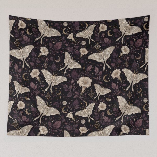Item preview, Celestial Luna Moth and Moonflower Pattern – Gothic Botanical Night Art designed and sold by LunarRavenWolf.