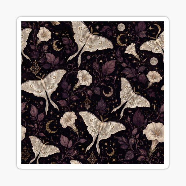 Item preview, Celestial Luna Moth and Moonflower Pattern – Gothic Botanical Night Art designed and sold by LunarRavenWolf.