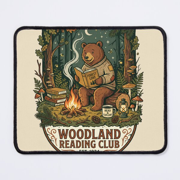 Item preview, Woodland Reading Club Bear – Forest Book Lover Campfire Design designed and sold by Origamoart.