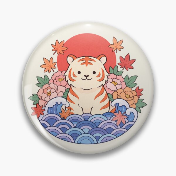 Item preview, Kawaii Japanese Tiger | Waves Peonies & Maple Leaf Art designed and sold by MrDev.