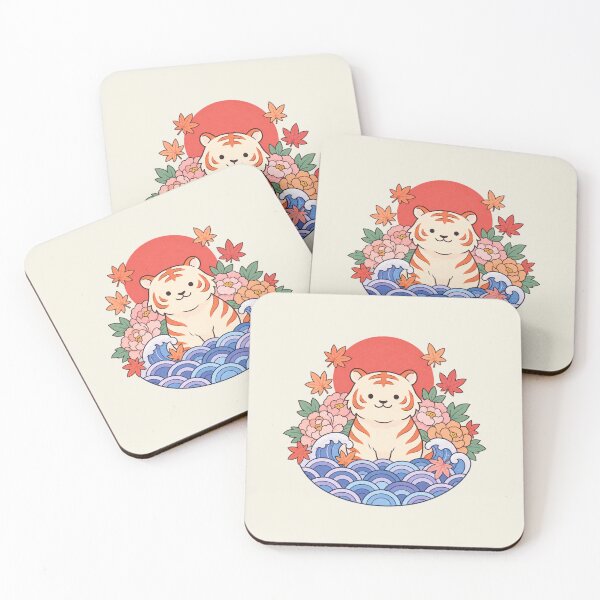Item preview, Kawaii Japanese Tiger | Waves Peonies & Maple Leaf Art designed and sold by MrDev.