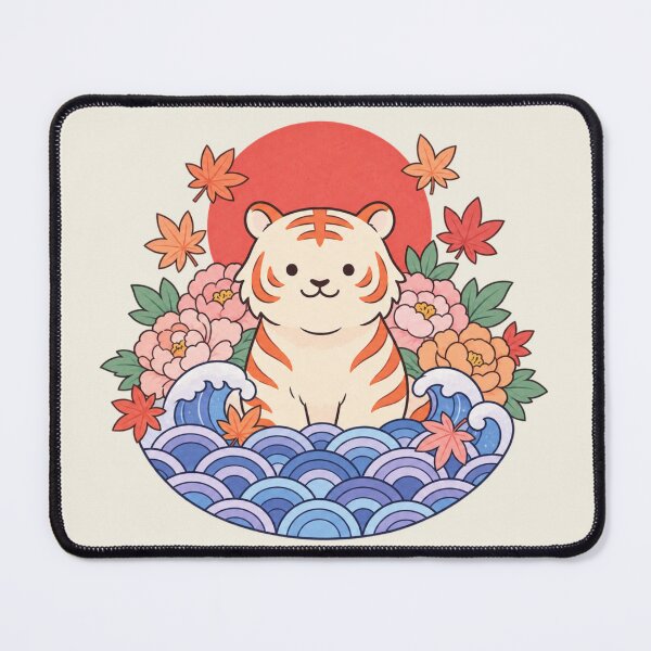 Item preview, Kawaii Japanese Tiger | Waves Peonies & Maple Leaf Art designed and sold by MrDev.