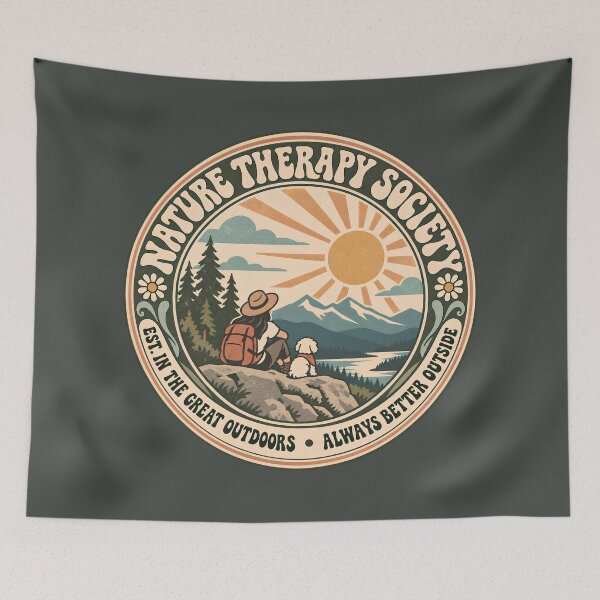Item preview, Nature Therapy Society – Vintage Hiking Dog Buddy Adventure Badge designed and sold by NomadIdeasCo.