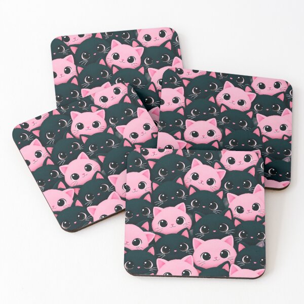 Item preview, Cute Pink & Black Cats Pattern – Kawaii Big Eyes Kitty Design designed and sold by IMuDesigner.
