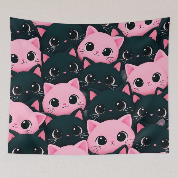 Item preview, Cute Pink & Black Cats Pattern – Kawaii Big Eyes Kitty Design designed and sold by IMuDesigner.