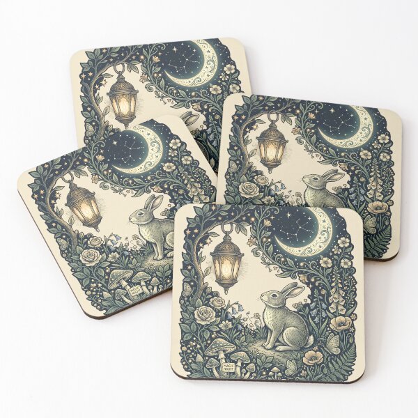Item preview, Moonlit Woodland Rabbit – Vintage Magical Night Forest Design designed and sold by Origamoart.