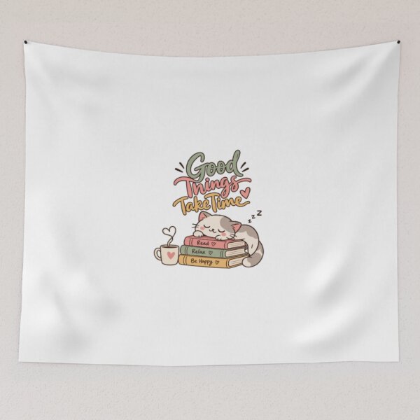Item preview, Good Things Take Time – Cute Sleeping Cat Design designed and sold by SimsimahLaughs.