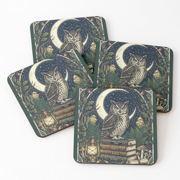 Item preview, Moonlit Owl & Ancient Wisdom – Vintage Woodland Bookish Design designed and sold by Origamoart.