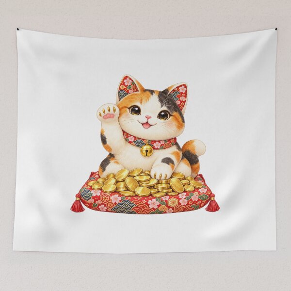 Item preview, Lucky Beckoning Cat Maneki Neko - Japanese Good Fortune Wealth Art designed and sold by japan-picto.
