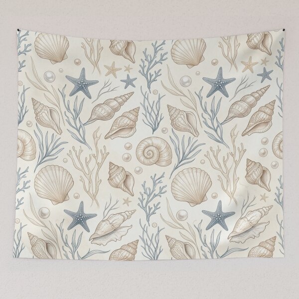 Item preview, Elegant Luxury Coastal Seashells Pearls Seamless Pattern designed and sold by ShivCraftStudio.