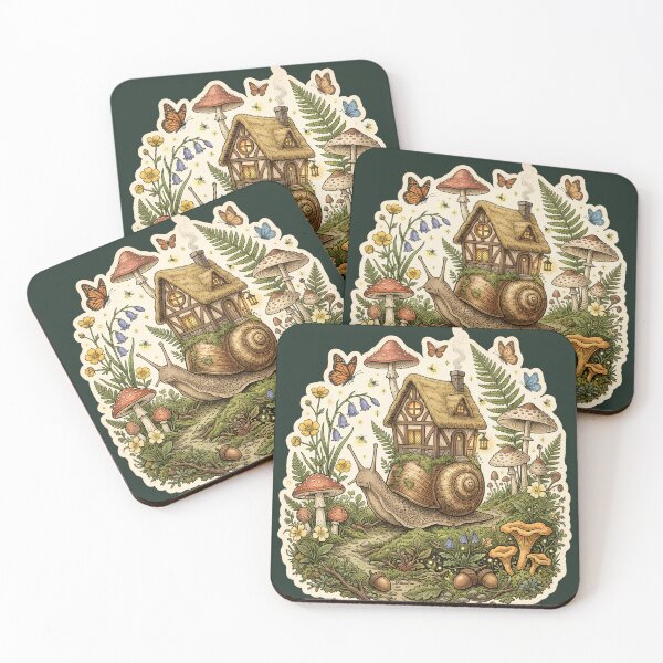 Item preview, Whimsical Woodland Snail Cottage – Enchanted Forest Nature Art designed and sold by Origamoart.