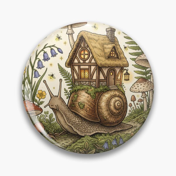 Item preview, Whimsical Woodland Snail Cottage – Enchanted Forest Nature Art designed and sold by Origamoart.