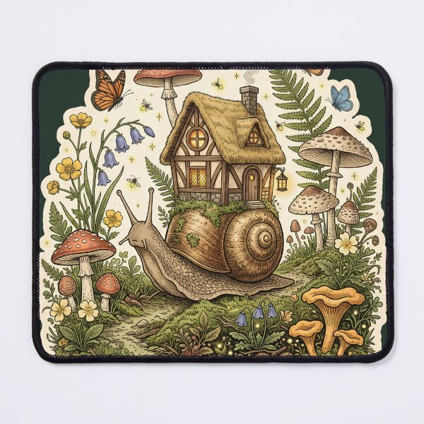 Item preview, Whimsical Woodland Snail Cottage – Enchanted Forest Nature Art designed and sold by Origamoart.