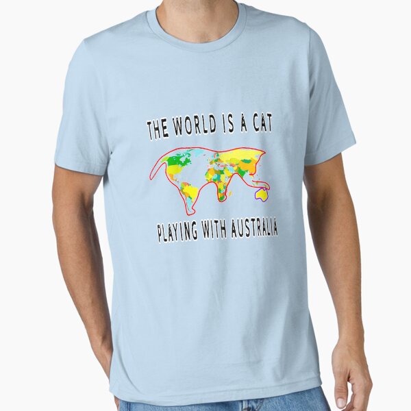 Vista previa del artículo con la obra «El mundo es un gato jugando con Australia T-shirts», diseñado y vendido por aghlessan.