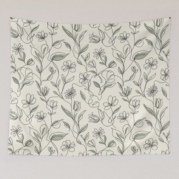 Item preview, Minimalist Line Art Floral Sage Botanical Seamless Pattern designed and sold by ShivCraftStudio.