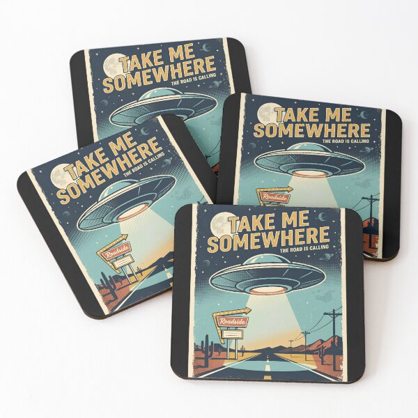 Item preview, Take Me Somewhere – Retro UFO Road Trip Adventure designed and sold by Origamoart.
