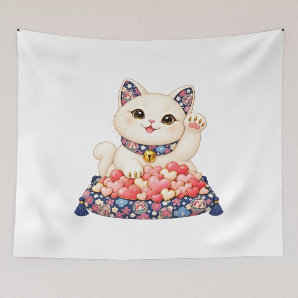 Item preview, Lucky White Cat Maneki Neko - Japanese Good Fortune Love & Connections designed and sold by japan-picto.
