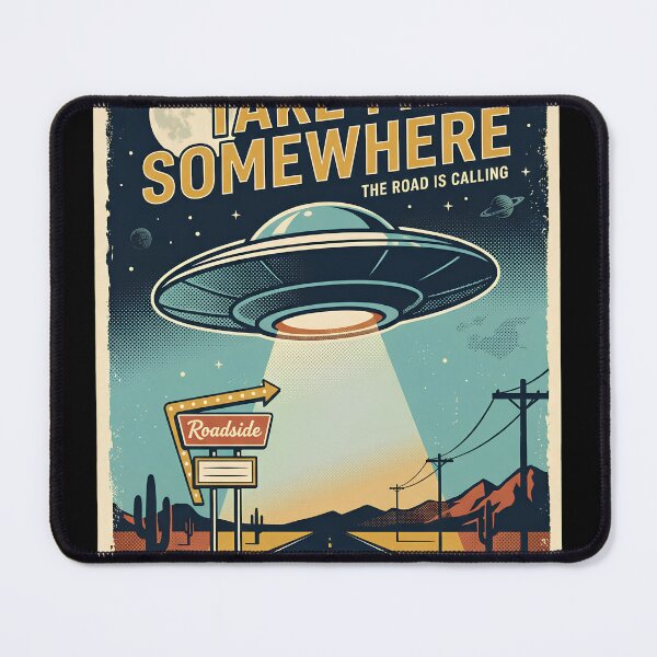 Item preview, Take Me Somewhere – Retro UFO Road Trip Adventure designed and sold by Origamoart.