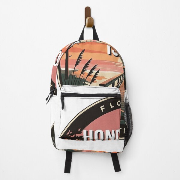 Item preview, Honeymoon Island Sunset Beach Boardwalk Round Badge Sticker designed and sold by DetourDgn.