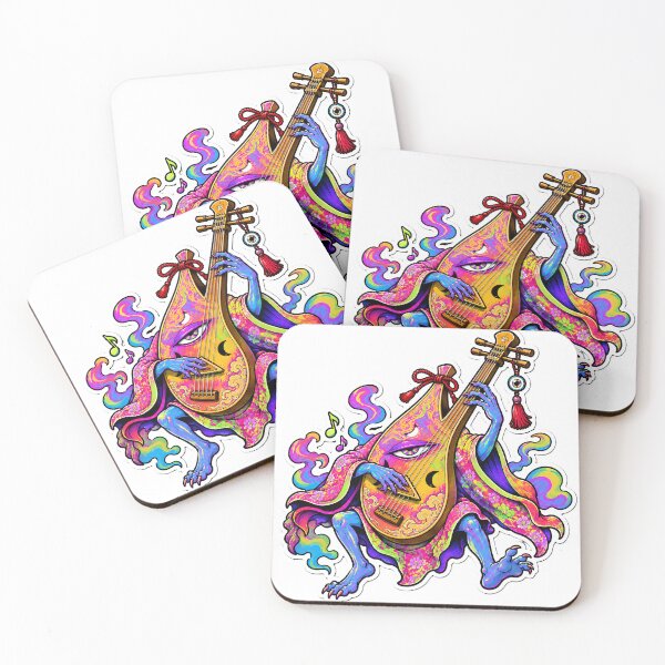 Item preview, Psychedelic Biwa Yokai Sticker designed and sold by OddGarage.