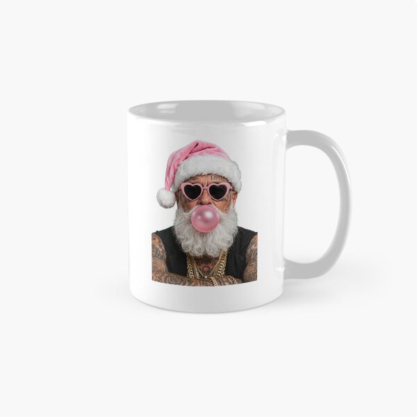 Item preview, Badass Tattooed Santa Blowing Pink Bubblegum - Edgy Christmas designed and sold by inkfluenceart.