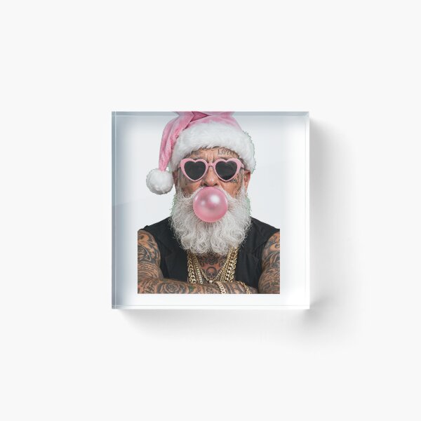 Item preview, Badass Tattooed Santa Blowing Pink Bubblegum - Edgy Christmas designed and sold by inkfluenceart.