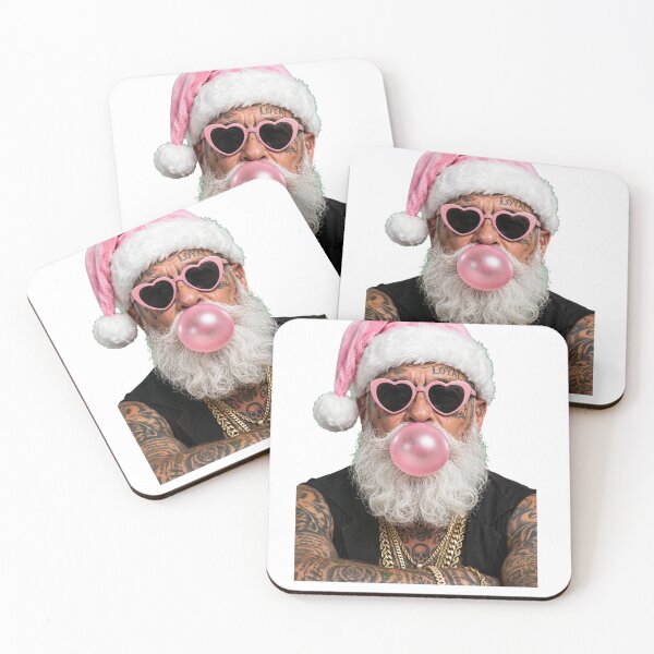 Item preview, Badass Tattooed Santa Blowing Pink Bubblegum - Edgy Christmas designed and sold by inkfluenceart.