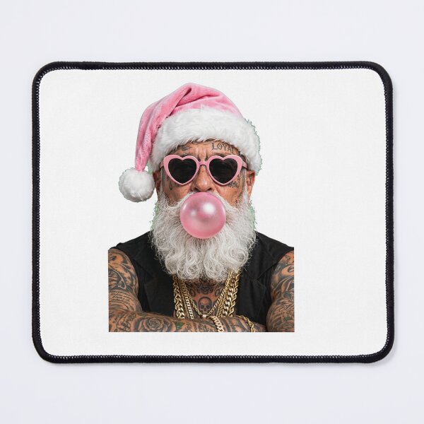 Item preview, Badass Tattooed Santa Blowing Pink Bubblegum - Edgy Christmas designed and sold by inkfluenceart.